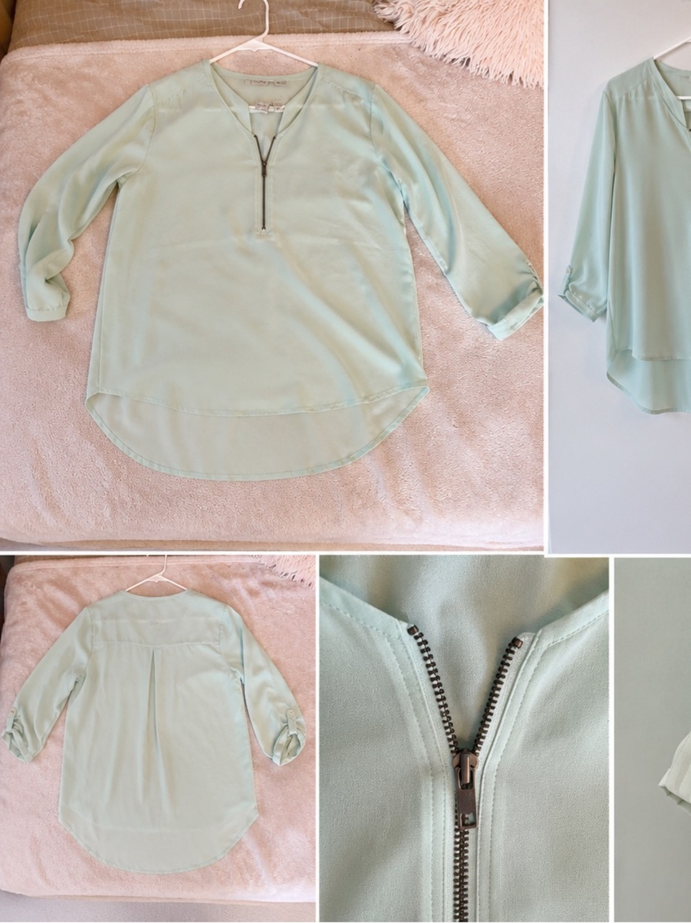 Simons Twik Mint Green Zip-Front Sheer Tunic - Picture 3 of 4